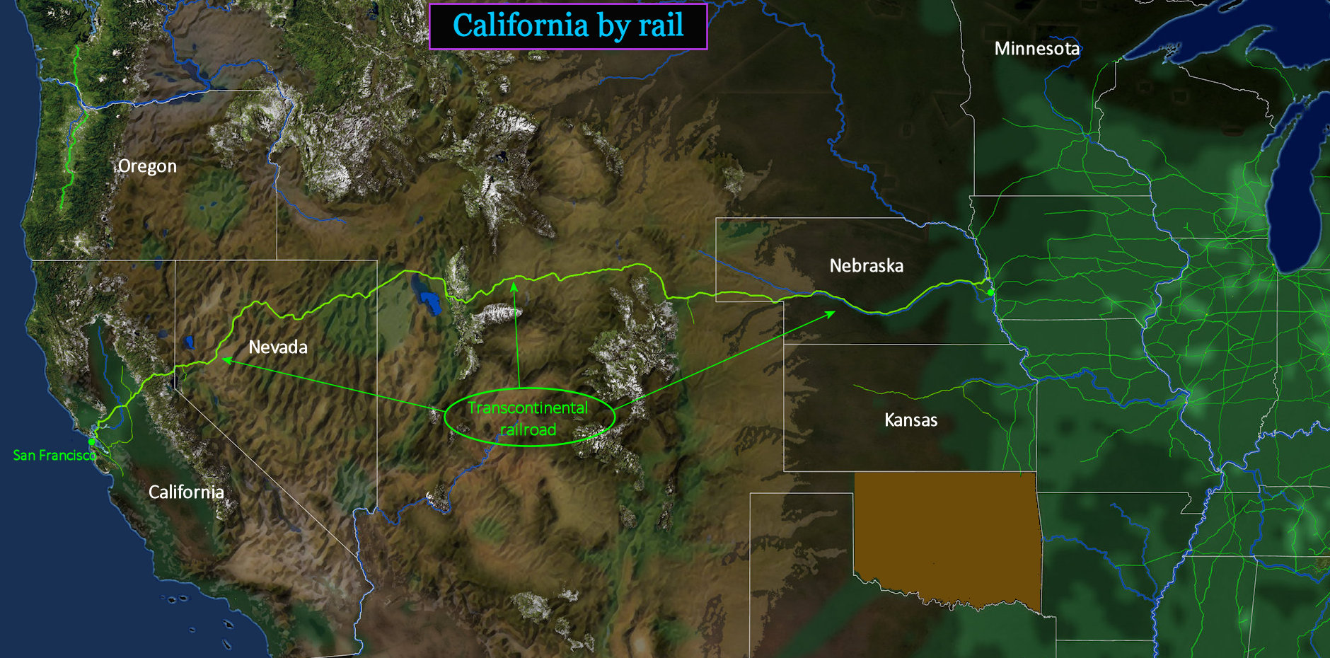 Transcontinental railroad, 1869 map